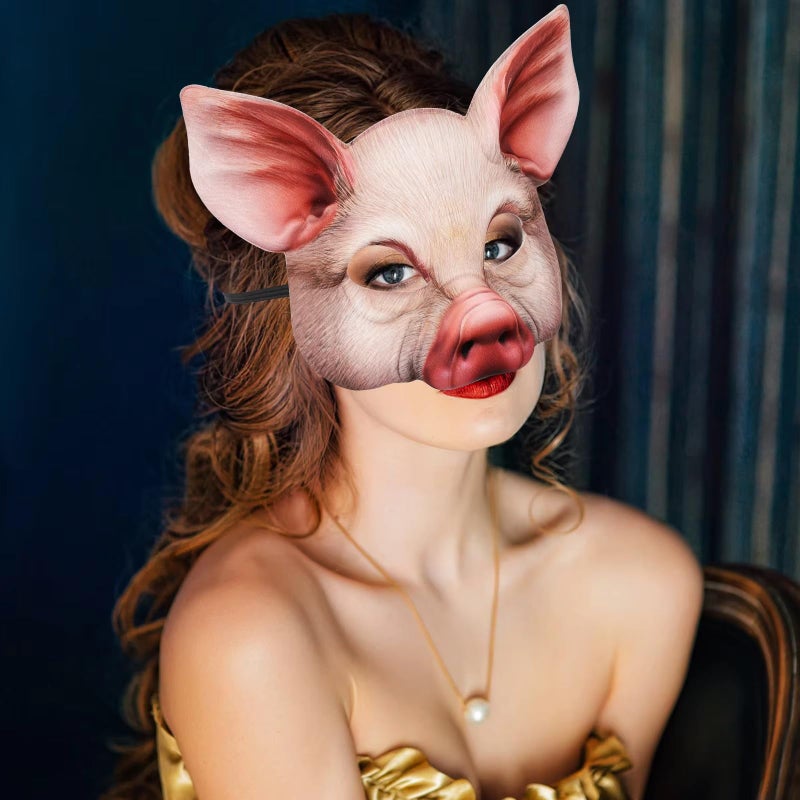 Hosfairy 1Pcs Half Face Animal Mask Pig Mask Horror Pig Masks for Halloween Costume Party Cosplay Props (White) - Image 4